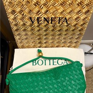 Bottega Veneta Emerald Intrecciato Shoulder Bag with Gold Accent